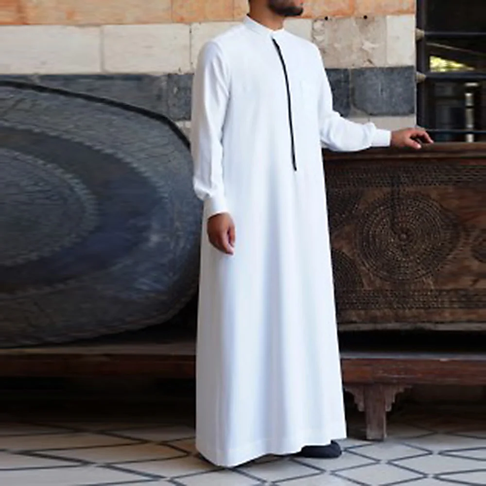 Ramadan Eid Muslim Fashion Men Robe Middle East Arabian Abayas Dubai Turkish White Islamic Clothing Buttons De Moda Musulmana