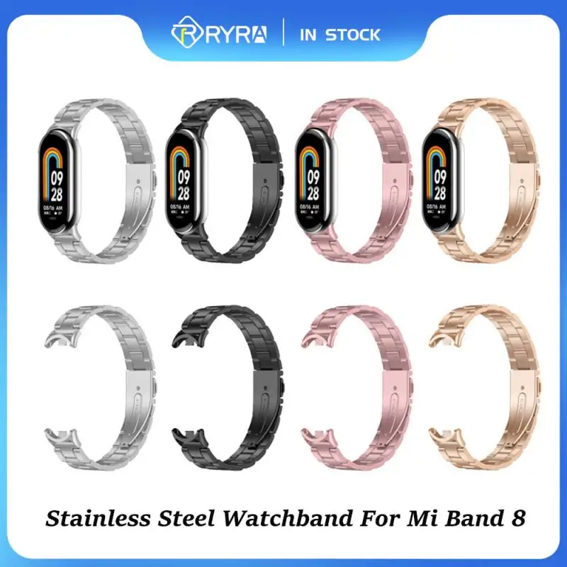 

RYRA Metal Watchband For Xiaomi Mi Band 8 Smartwatch Miband8 Air-Hole Stainless Steel Replacement Bracelet On Mi Band 8 Strap