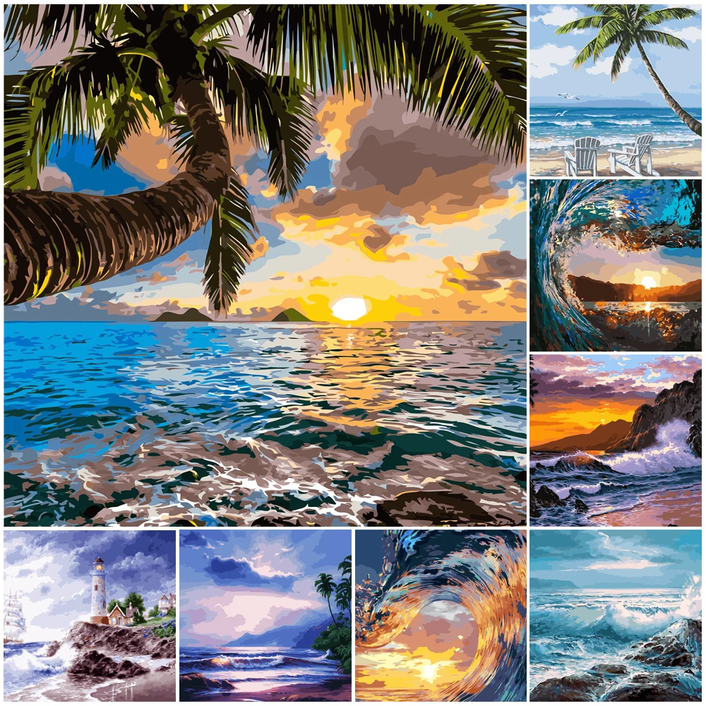 

Paint girl DIY Painting By Numbers Seascape Waves Lighthouse 40x50cm VA-2473 picture by numbers adults 2022