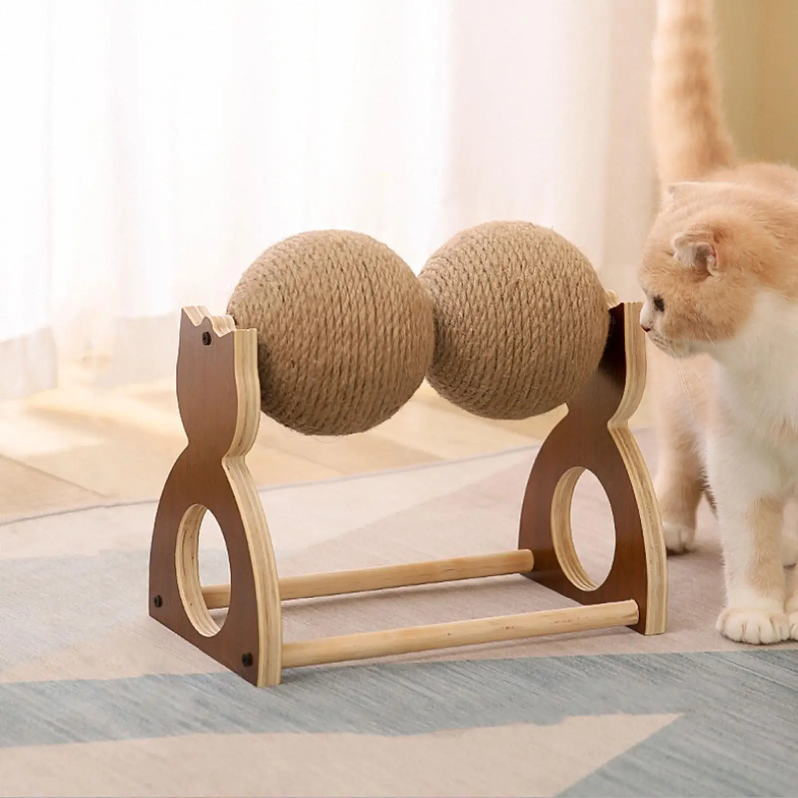 

Interactive Cats Stand Wooden Brown -Resistant Solid Ball Stand for Grinding Claws Exercise Kitten