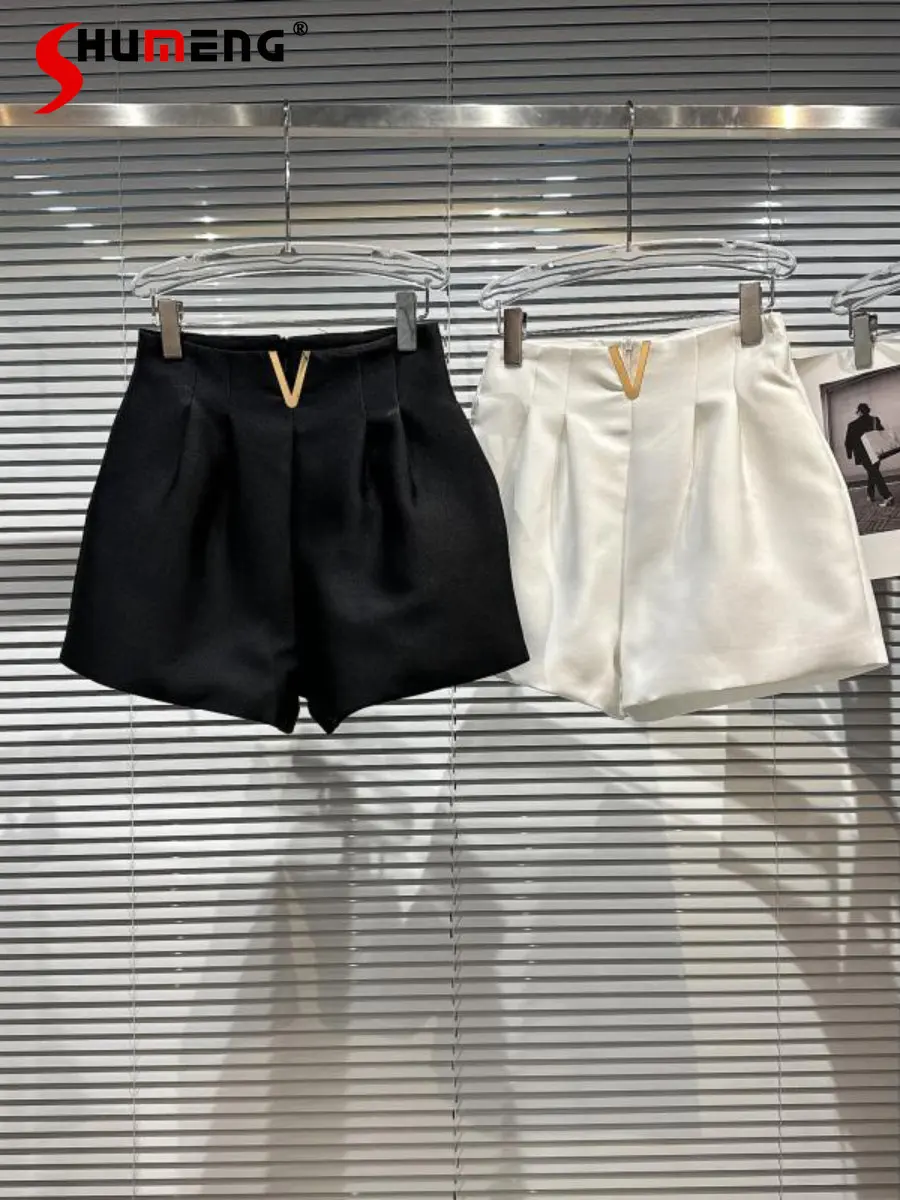 

Новинка весна-лето 2023 Стильные черные Костюмные шорты с металлической талией женские элегантные свободные повседневные белые Костюмные шорты для женщин