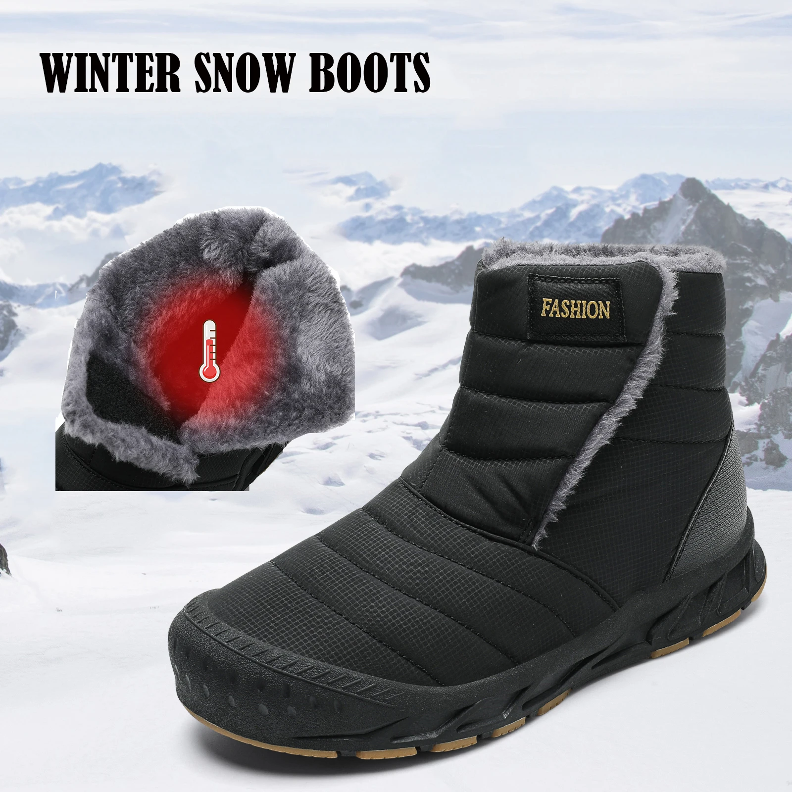 Men Snow Boots Women Outdoor Plush Warm Winter Shoes Men's Hiking Warm Boots Couples Ankle Boots Non-slip Furry Warm Climb Shoes