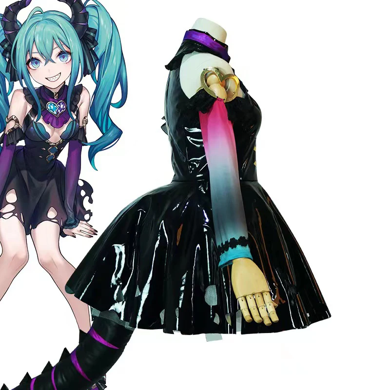 Виртуальный певец Вокалоид Маленький Дьявол Мику косплей костюм парик платье
