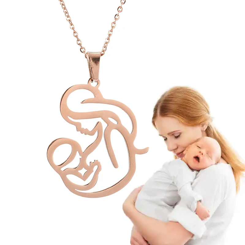 

Mom Breastfeeding Baby Pendant Chain Necklace Stainless Steel Hollow Mommy Necklaces Jewelry for Mother's Day Birthday Gift