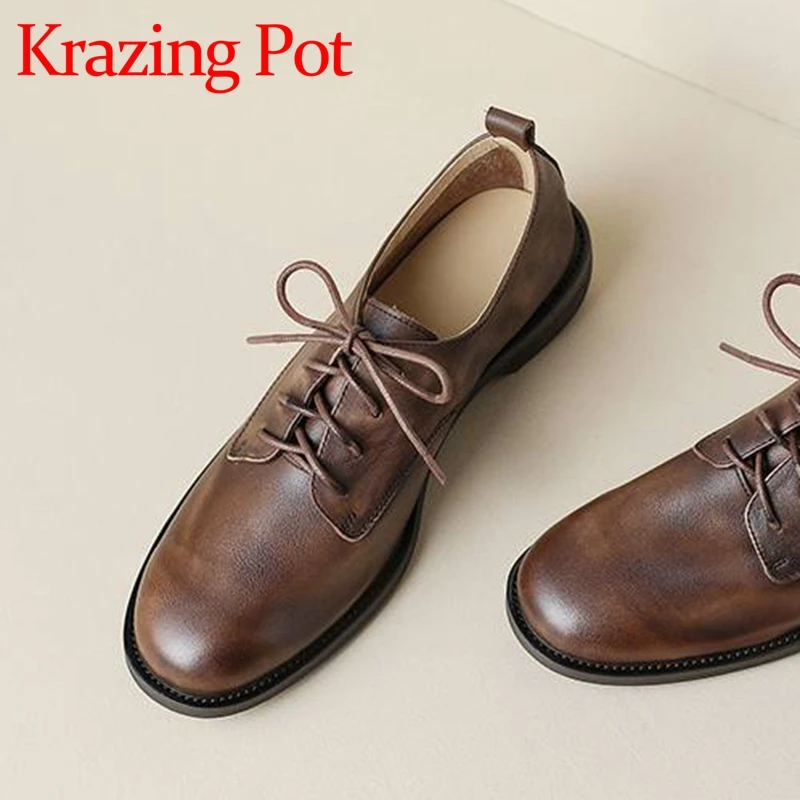 

Женские туфли из коровьей кожи, на среднем каблуке, с круглым носком