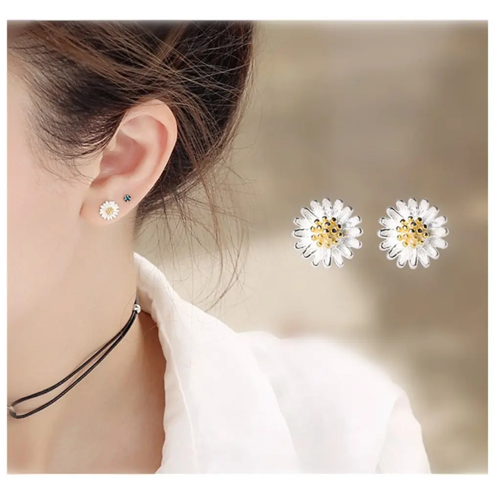 

Fashion Earings Jewelry Silver Color Stud Earrings for Women Girls Summer Daisy Flower Earring pendientes mujer