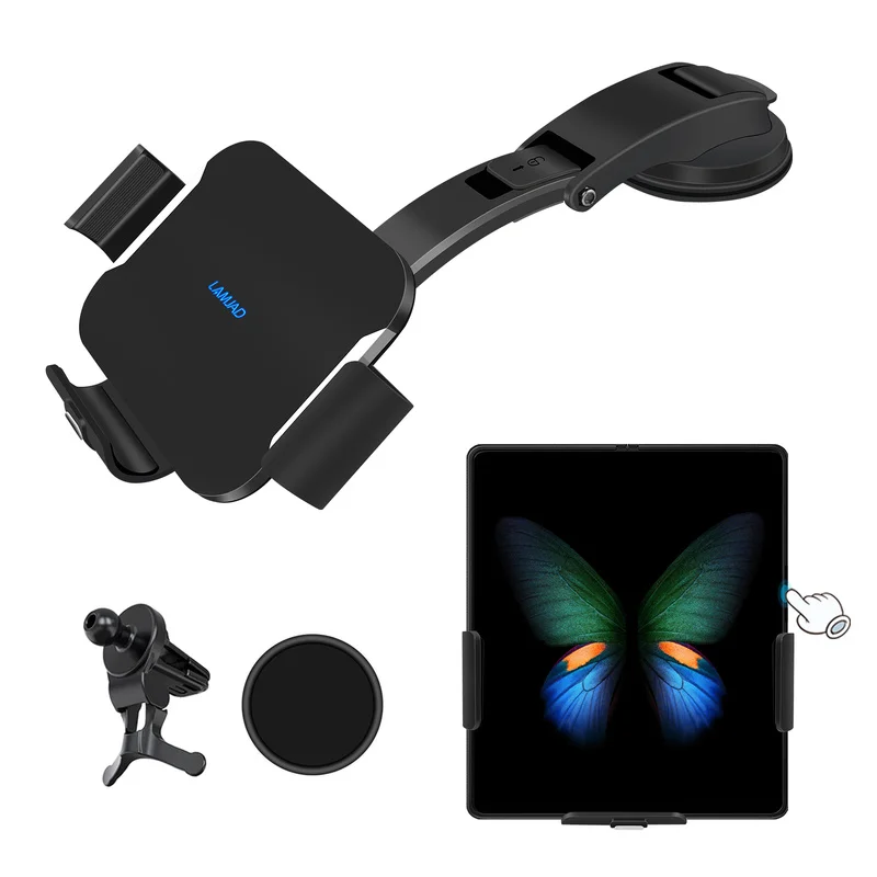 

Быстрое беспроводное автомобильное зарядное устройство с двумя катушками, умный держатель для телефона LAMJAD 15 Вт с креплением Qi для вентиля...