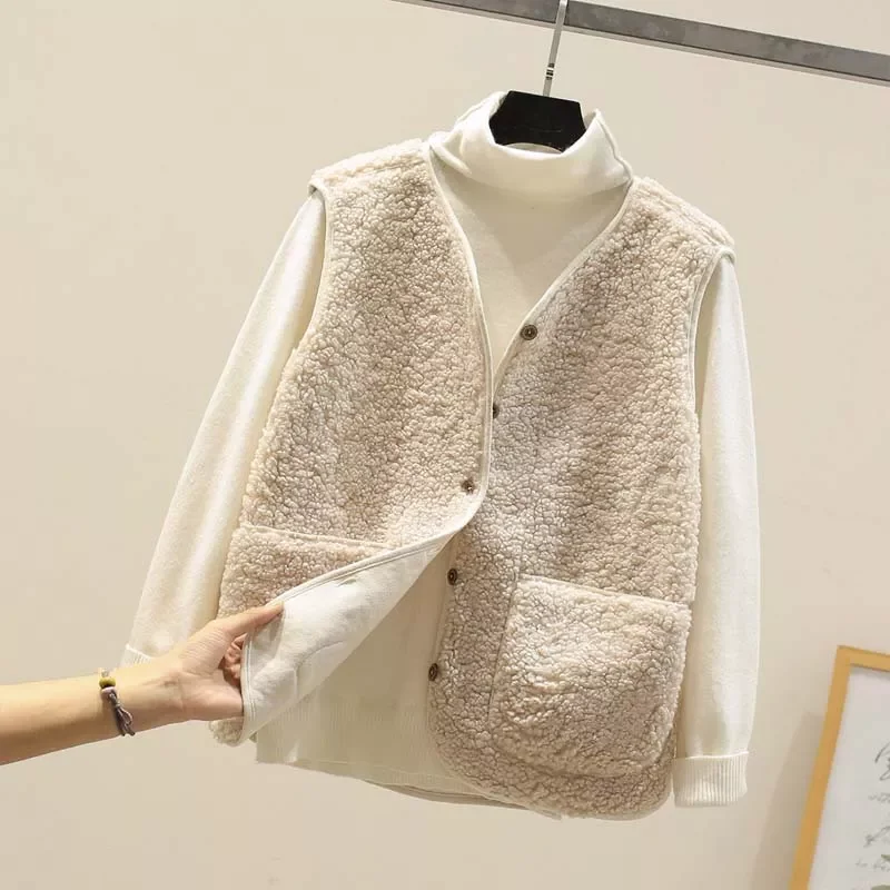 

Autumn Fleece Women Vest Waistcoat Winter White Vest Sleeveless Jacket Ladies Warm Thick Sleeveless Vest For Women 2021
