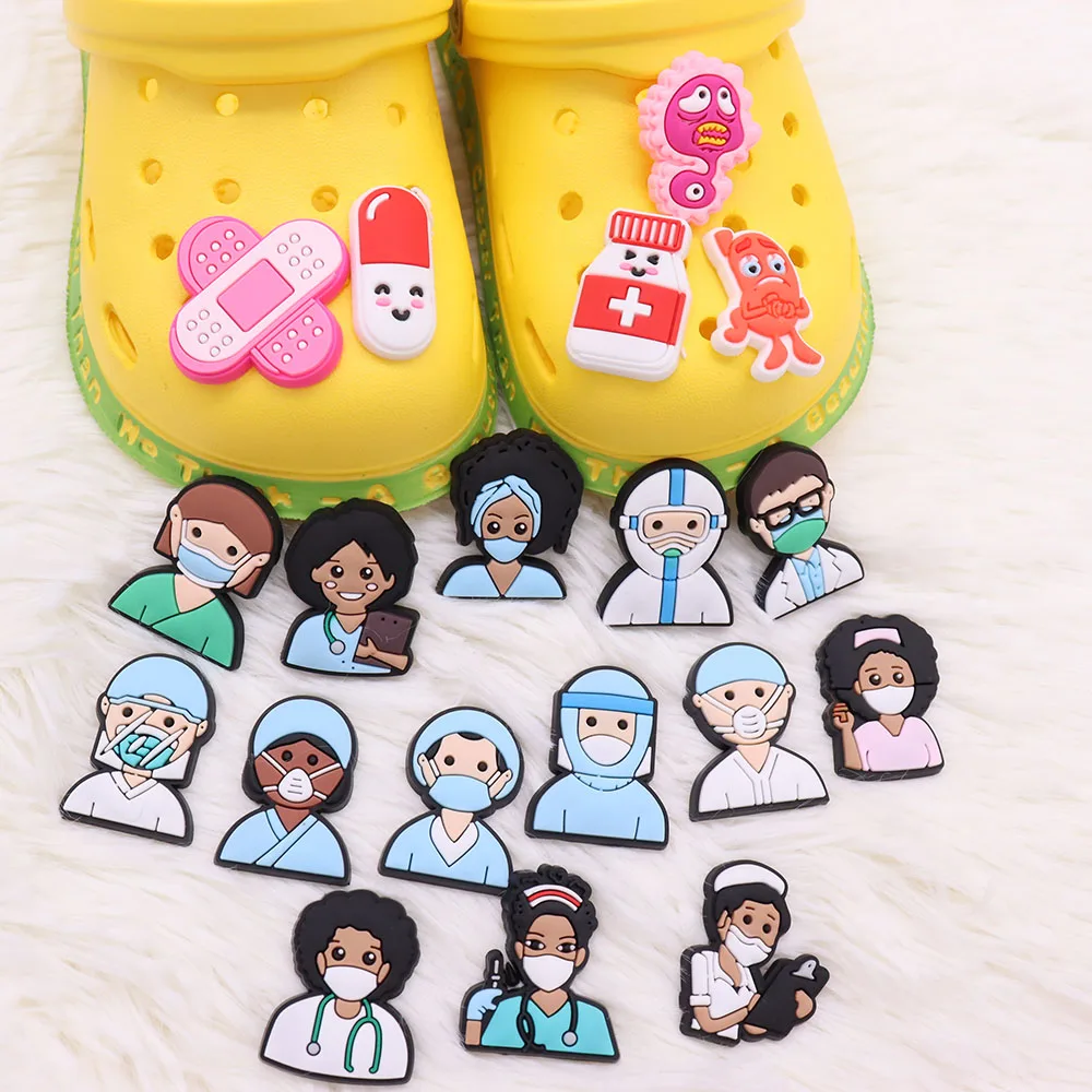 

1pcs Mix Doctor Nurse Shoes Accessories Kids Sandals Garden Shoe Buckle Decorations Fit Croc Jibz Charm Party Gift