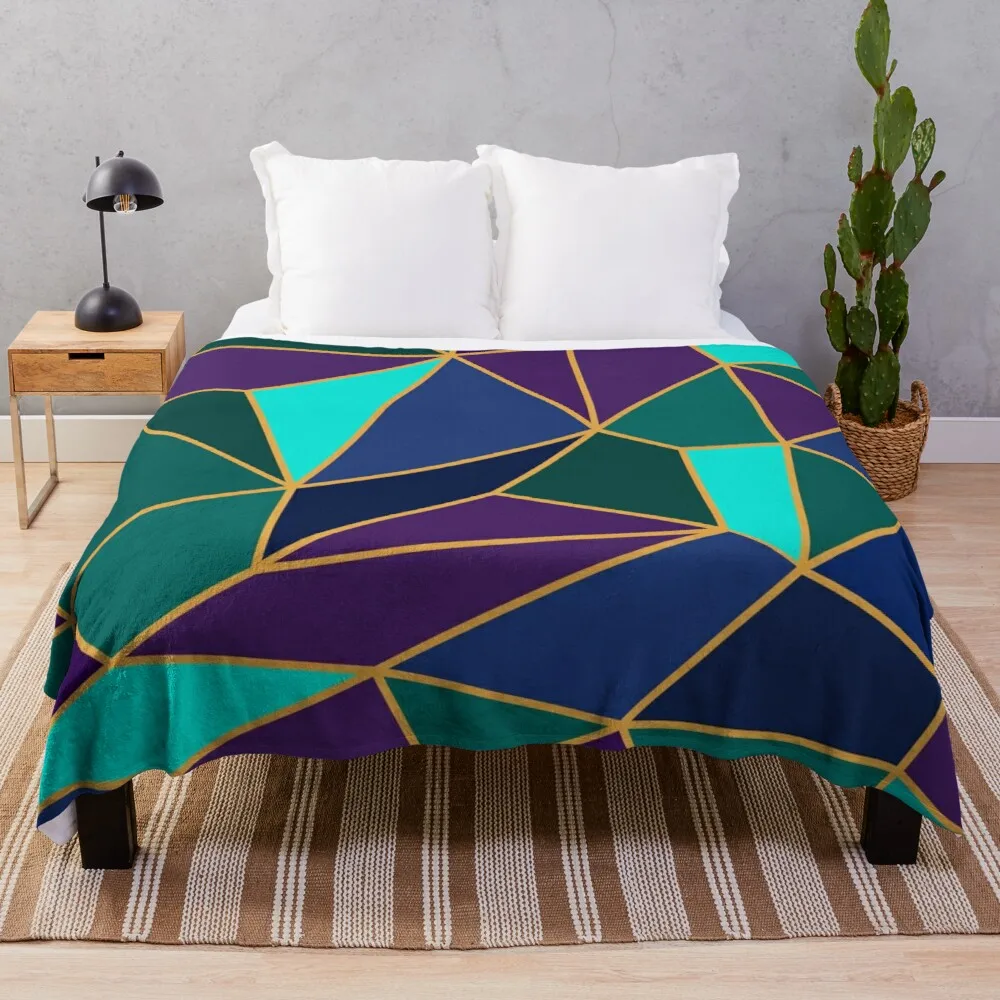 

Abstract Geometric Stained Glass Style Purple & Teal Throw Blanket Anti-Pilling Flannel Luxury Blanket Thin Blankets