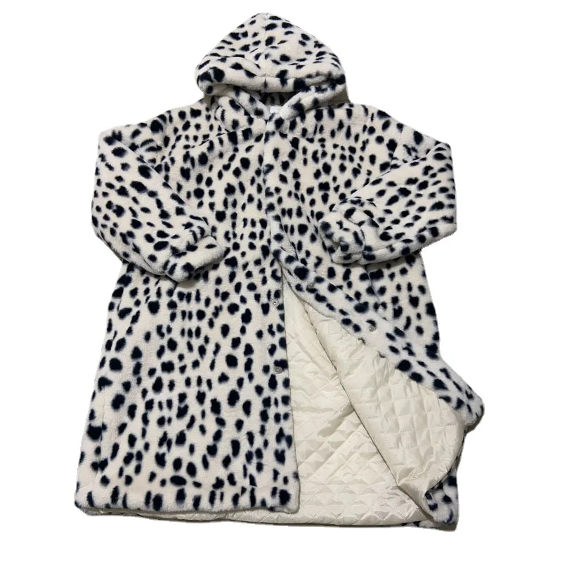 2023 New Imitation Fur Leopard Print Fur Coat Fur One Coat Women Winter Jacket Women Fashion Hooded Warm Parkas Jacket Fur Coats