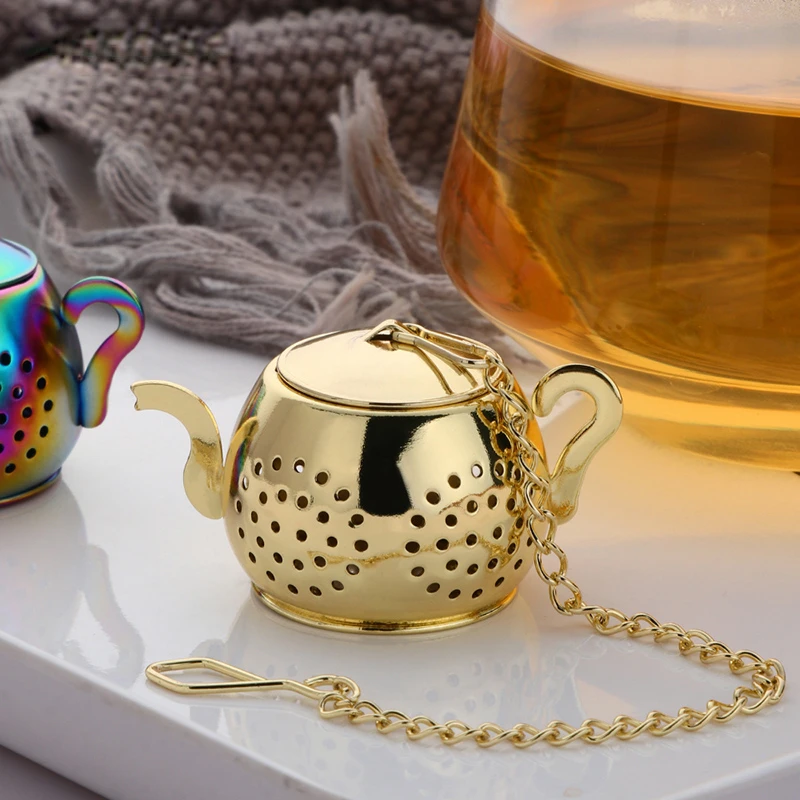 

1Pc Theezeefje Theepot Vorm Losse Thee Zetgroep Rvs Blad Thee Maker Zeef Ketting Herbal Spice Filter Theewaar