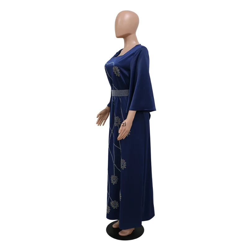 Gulf Abayas For Women Turkey Elegant Long Sleeve Dress Muslim Fashion Diamond Party Dresses Belted Kaftan Dubai Ramadan