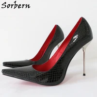 sorbern 12cm crocodile women pumps shoe fetish cigarette style stilettos high heel silver slip on italy pointed toe custom color