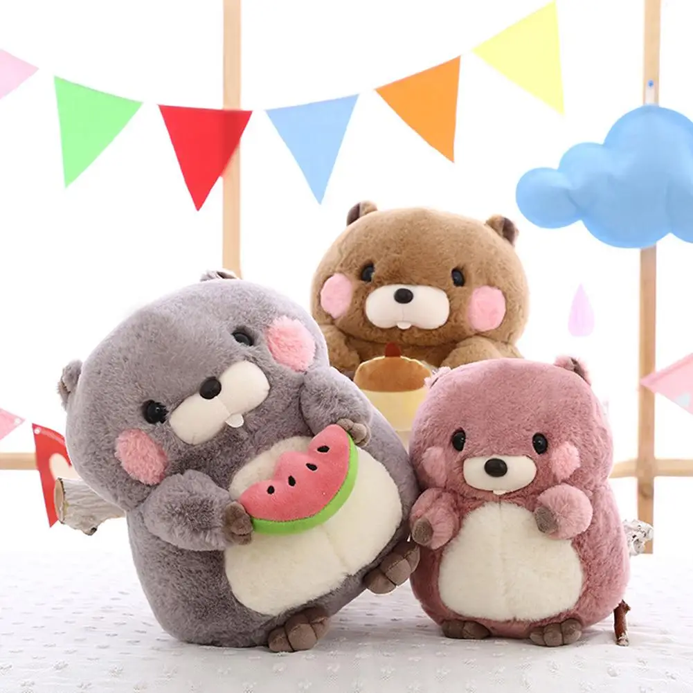 

Plush toy cartoon marmot holding fruit and nut stuffed doll children christmas gift marmot plush doll eater