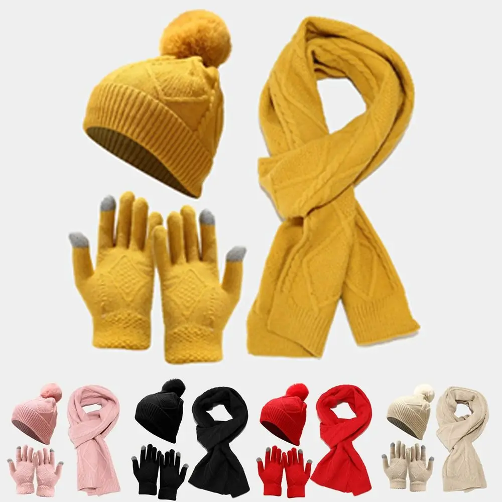

Plush Fleece Lining Cycling Equipment Thick Warm Scarf Hats Gloves Set Full Finger Mitten Suit Wool Shawl Knitted Cap