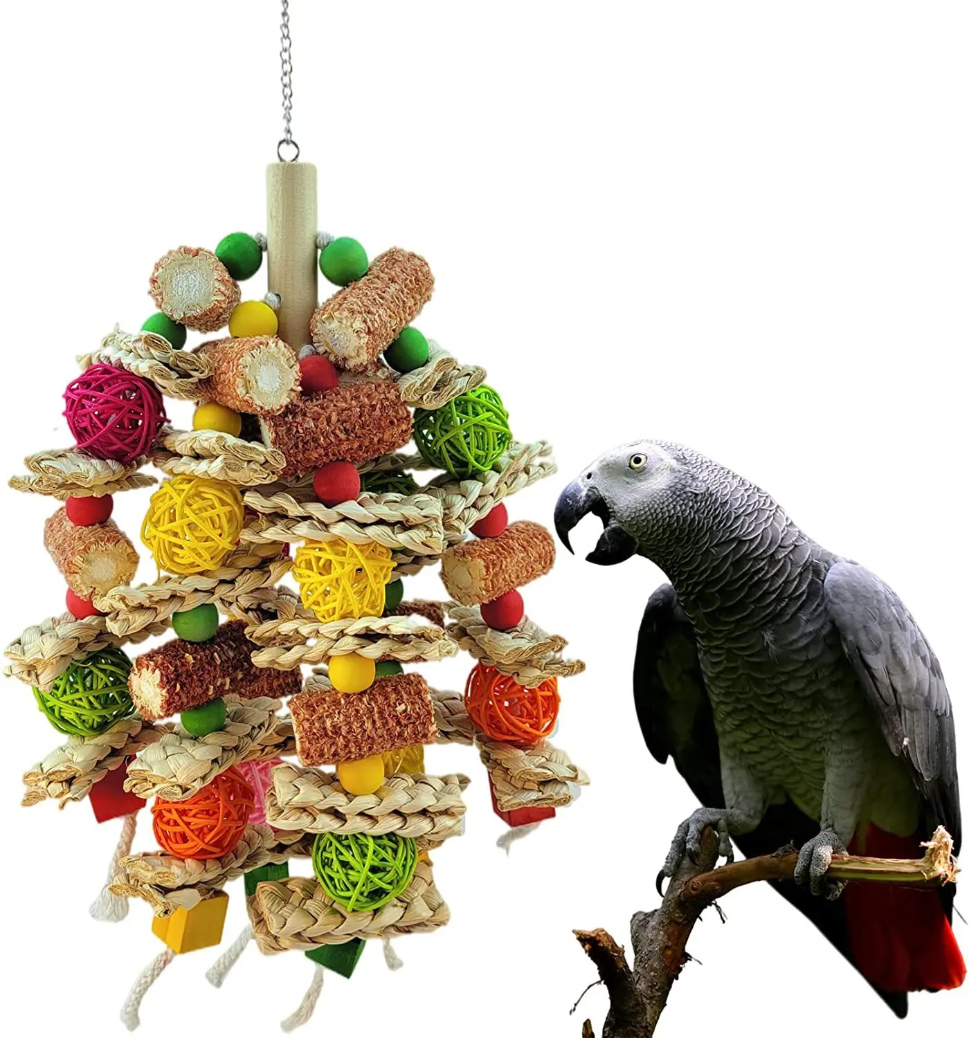 

Parrot Toy Budgie Swing Bird Toy Takraw Ball Primary Color Corn Cob Toys Ring Chewing Climbing String Molar Parrot Accessories