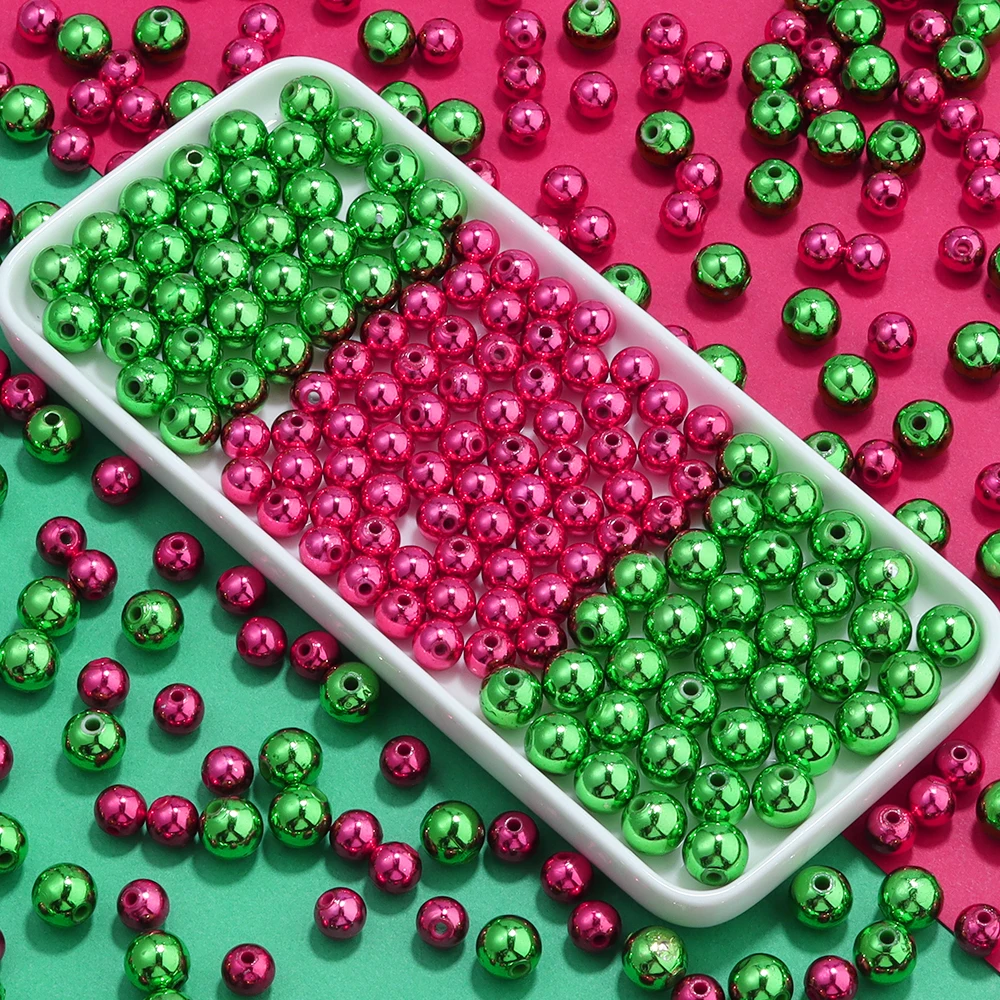 Рождественские красные зеленые круглые акриловые бусины Гладкие россыпью для