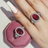 silver color designer luxury red stone engagement ring for women wedding finger party gift wholesale jewelry r4984