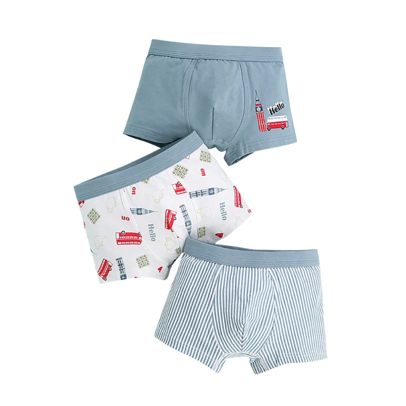 

3pcs Boys Underwear Lycra Cotton Boxer for Children& Adolescent Cartoon Dinosaur Trucks Printed Shorts