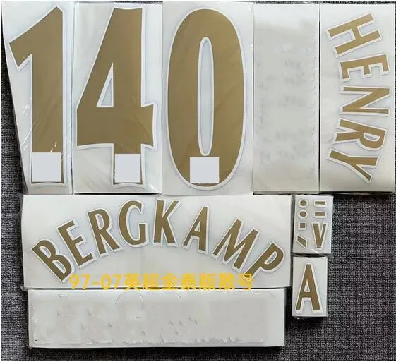 

Plastic material Retro gold arc 1997 2007 henry BERGKAMP number font print, Hot stamping patches badges