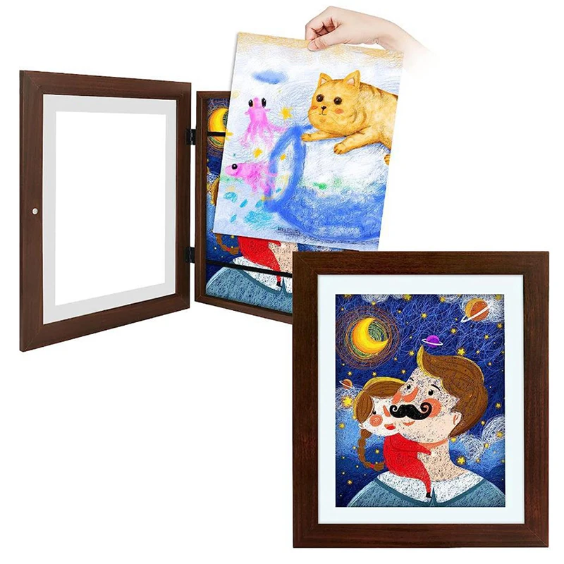 

Wooden Flip-top Storage Picture Frames Children Photo Frames Magnetic Front Open Kids Paintings Art Frames Display Wall Decor