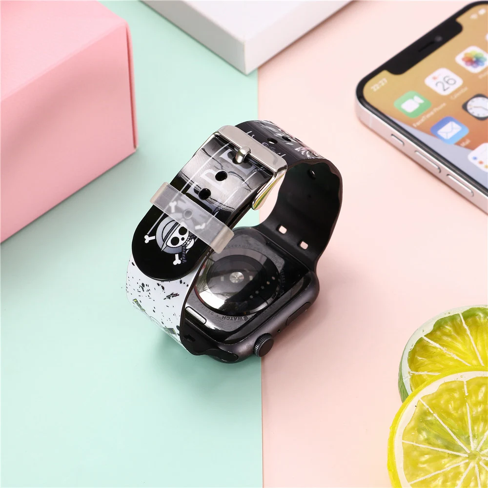 Anime One Piece Luffy zoro Silicone Strap for Apple Watch Band 44 45 42 40 38 41 Bracelet IWatch Color Apple Watch 7 6 5 3