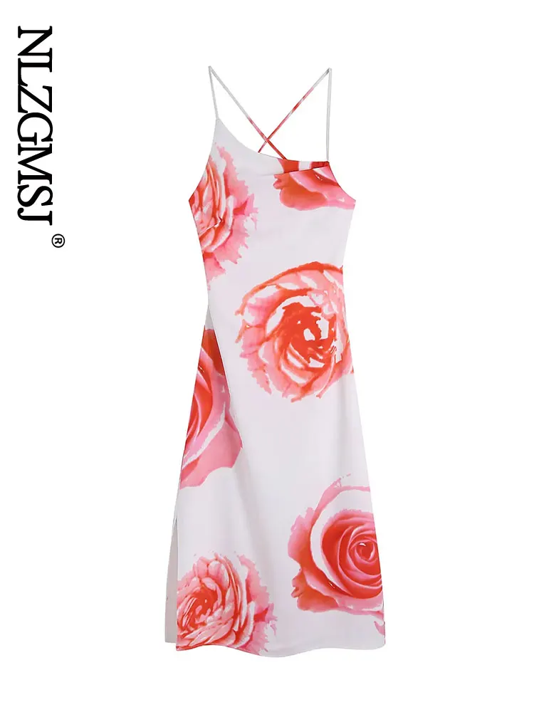 

Nlzgmsj Za 2022 Fashion Sexy Dress Women Printing Backless Lace Up Single Shoulder Strap Sundress Party Holiday Midi Dress