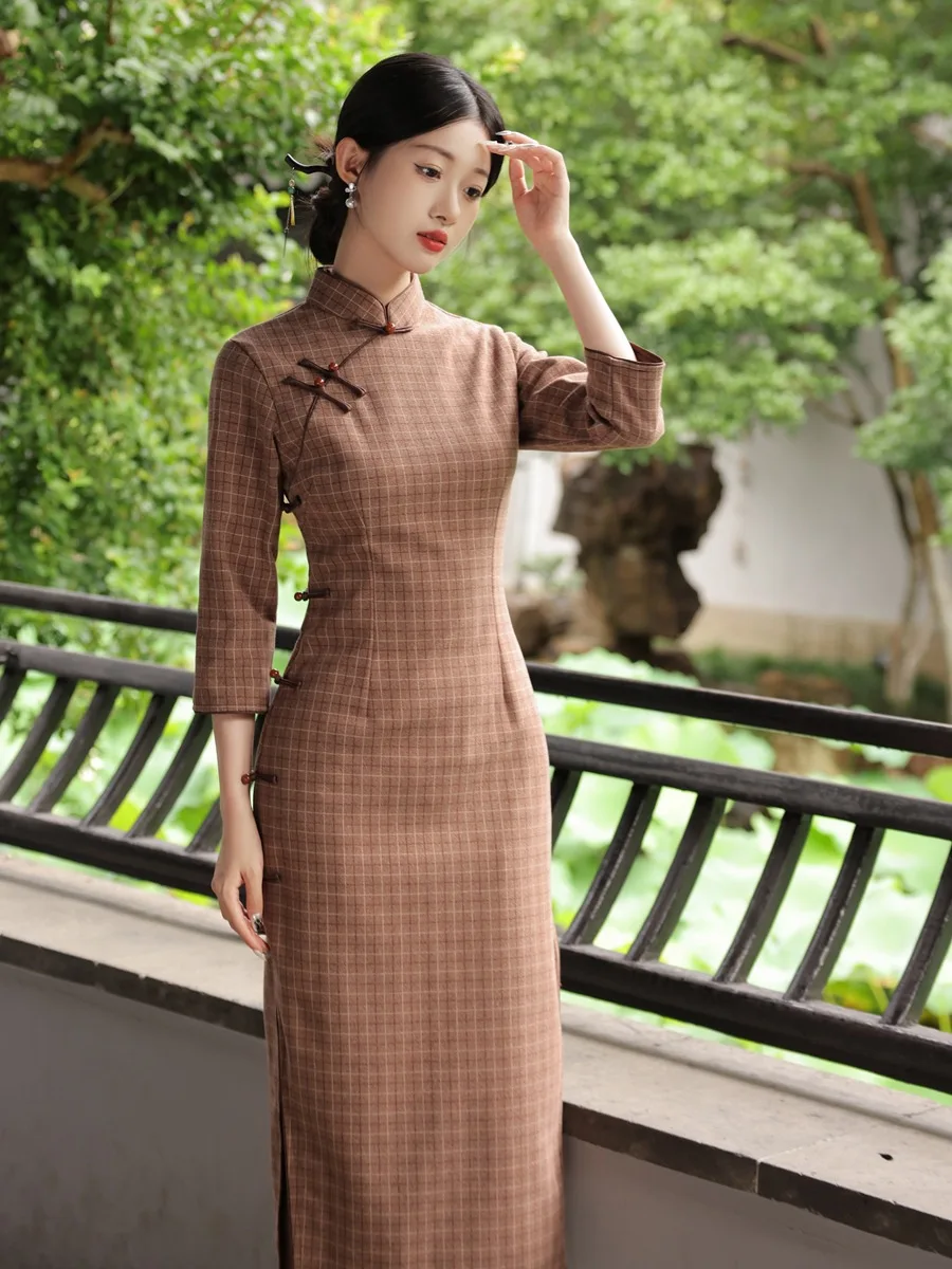 

2023 Women's New Vintage Woolen Long Sleeve Dress