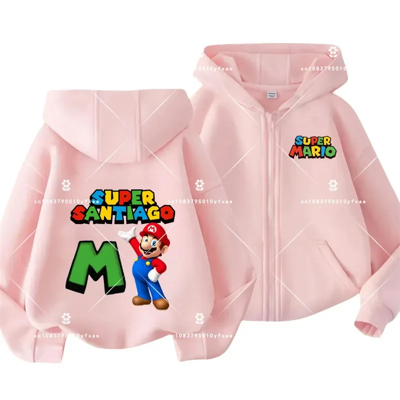 ABCDE Alphabet Kids Zipper hoodie Super Mario Cartoon Print Game series boys and girls Kawaii knitwear Autumn Winter coats