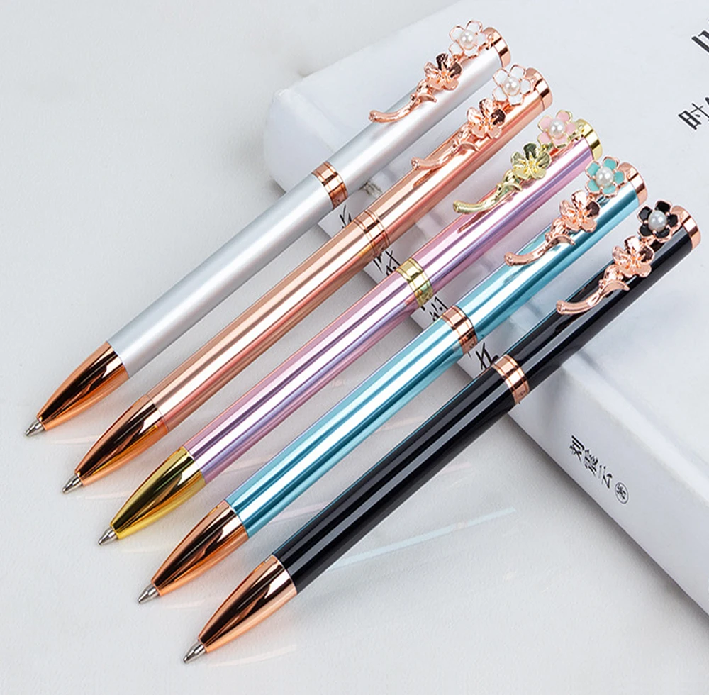 

50Pcs Luxury Metal Retractable Rose Flower Ballpoint Pens Nice Gift For Birthday Wedding Home School Office Supplies Custom Logo
