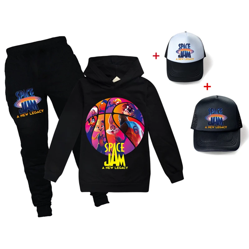 

2022 SPACE JAM 2 Cotton Kids Tracksuit Autumn Cosplay Costume Sets Children Boys Girls Clothes Hooded T-shirt+Pants+hat Suits