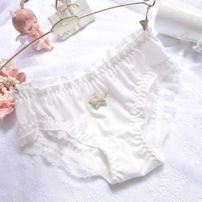 

Girls Summer Ice Silk Screw Thread Princess Sexy Flounces Maidens Panties Soft Comfortable Knicker Low-Rise Naughty Cute Briefs
