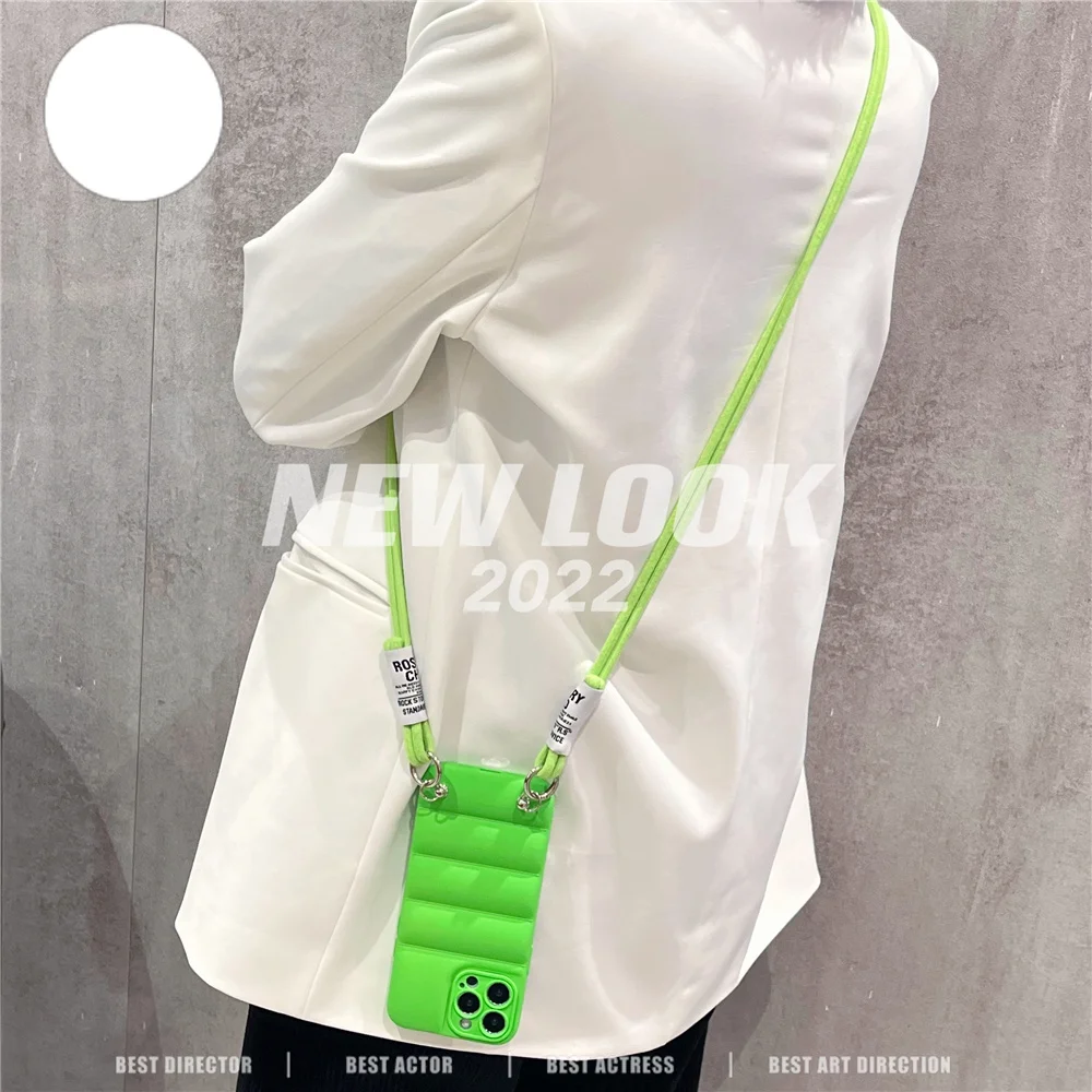 hot 2022 down jacket chain necklace case for iphone 11 13 pro max 12 pro max 7 8 plus xr xs lanyard neck strap rope phone cover free global shipping