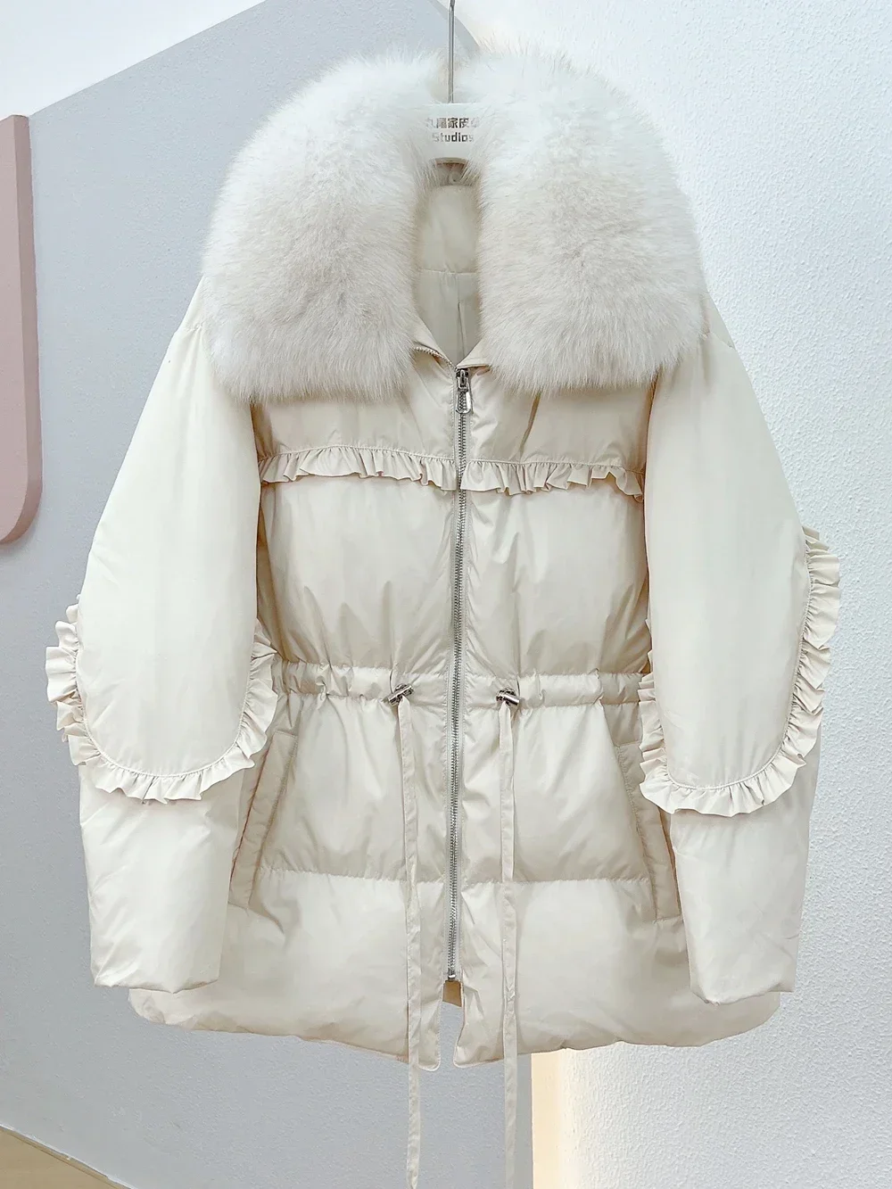 

2023 Winter Jacket 96% White Duck Down Jacket Spliced 100% Real White Fox Fur Collar Women Loose Jacket Fashionable Coat