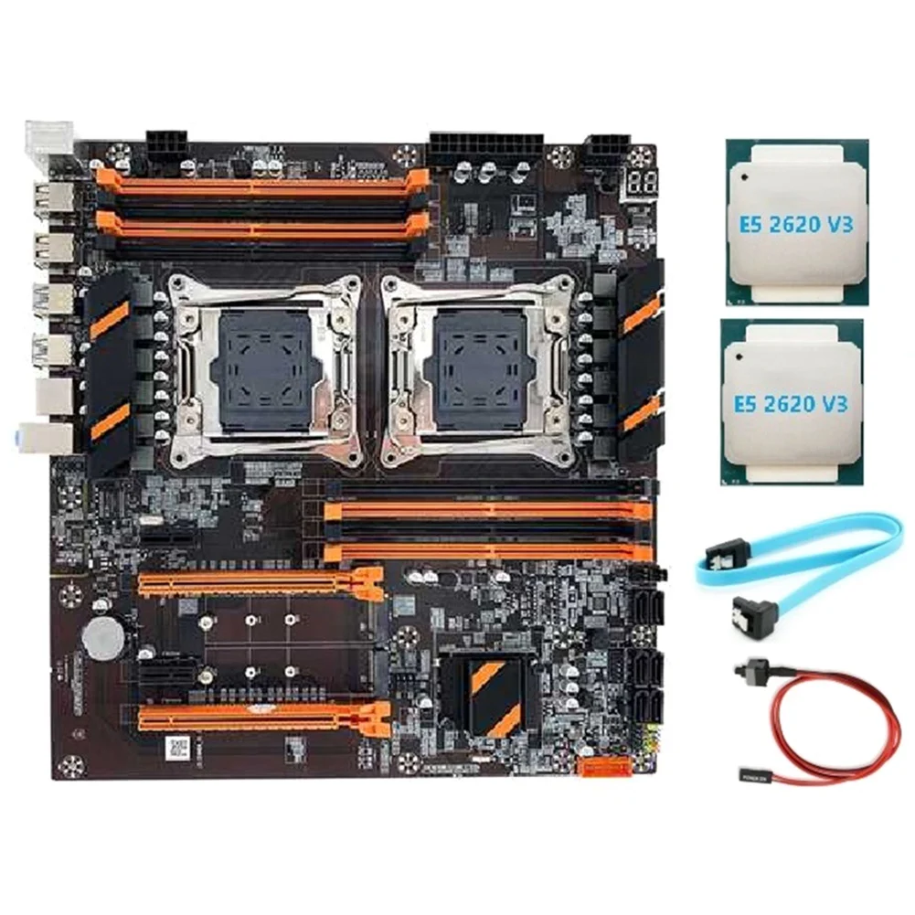 

Материнская плата X99 с двумя процессорами LGA2011, поддержка DDR4 ECC, материнская плата + 2X E5 2620 V3 процессор + кабель SATA + кабель переключения