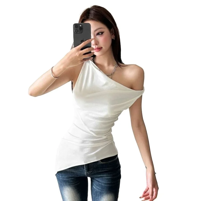 Женский облегающий Топ без рукавов голубой топ с открытой спиной и