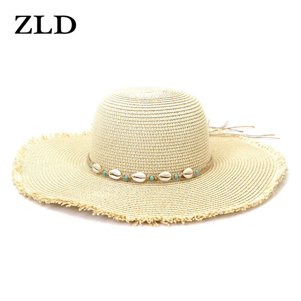 

ZLD Fashion Summer Straw Hat 11cm Wide Brim Woman Beach Sun Hats Outdoors Vacation Accessories UV Protection Big Brimmed Hat