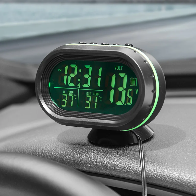 

3 IN 1 Thermometer Clock Voltmeter Car LCD Digital Display Clock Freeze Alert Self-Adhesive Car-Styling Green Orange Backlight