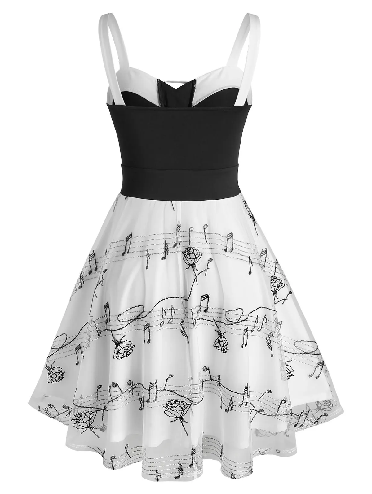 

Women's Spaghttie Strap Weakpeat Cami Crop Drawing 50S Print Jumping Keyboard Sheet Music Boday Slimming Sharp Party Dress