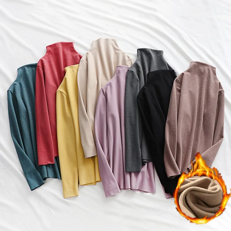 Осенне-зимние бархатные футболки с половиной воротника женская теплая рубашка