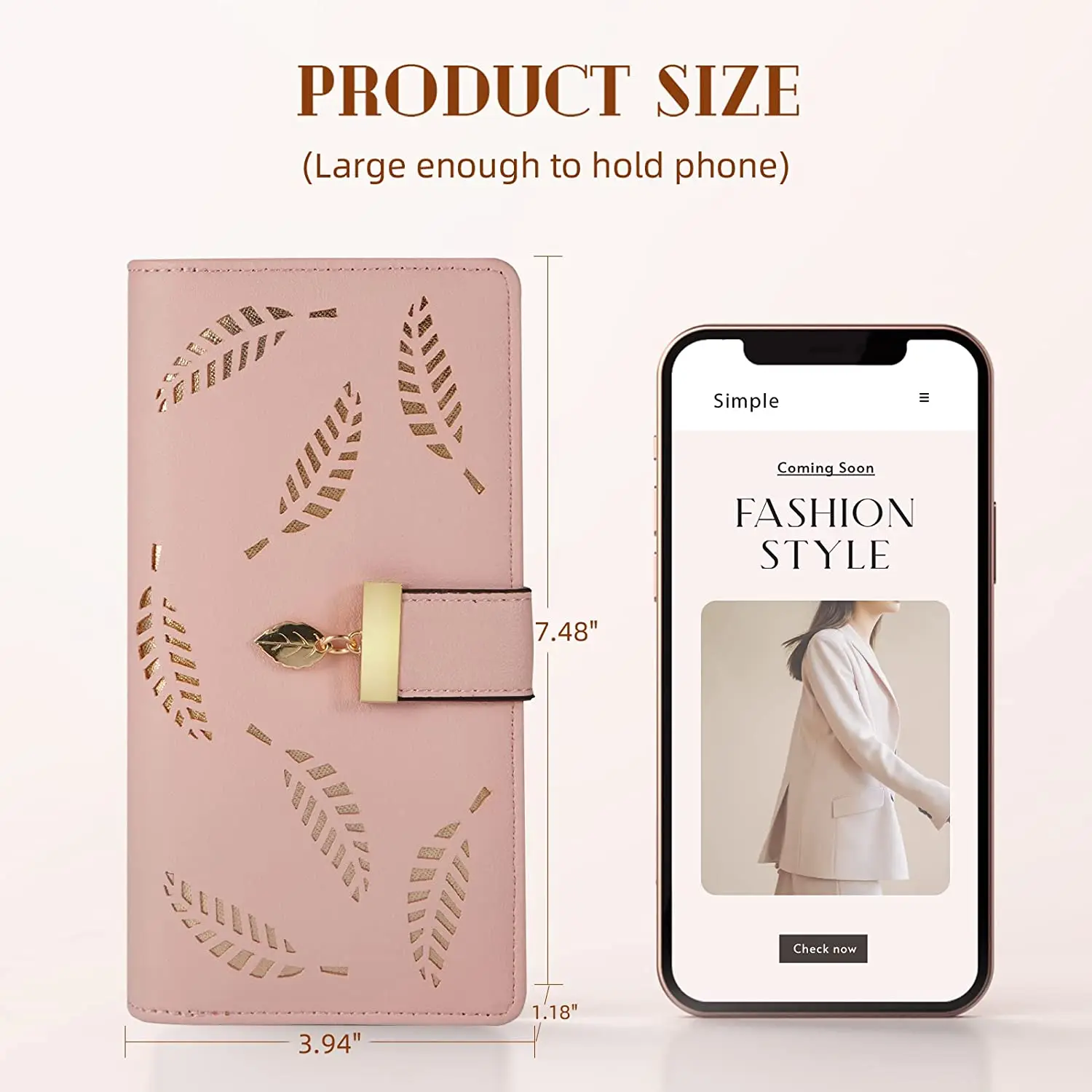 Cute Chocolate Women's Long Leaf Bifold Wallet Leather Card Holder Purse Zipper Buckle Elegant Clutch Wallet Handbag for Women