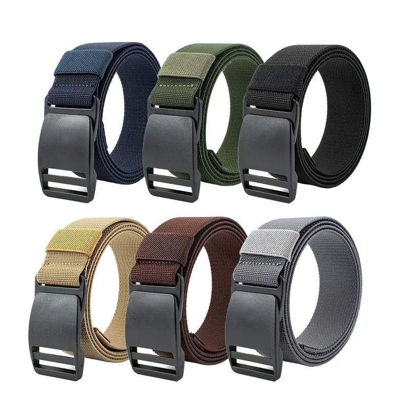 

Men's Quick Drying Nylon Belt Elastic Canvas Belt Plastic Steel Buckle No Metal Belt