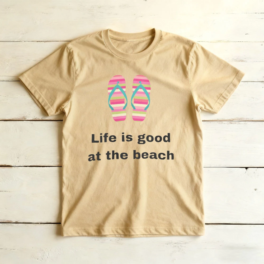 Фото Футболка с графическим принтом Life Good At The Beach Flip Flop, рубашка с принтом в стиле Preppy Coastal Vibe, повседневная футболка для летнего отдыха, женские хлопковые топы №3