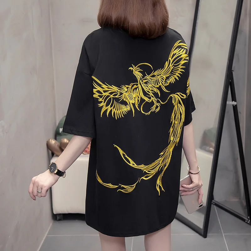 

Футболка женская с вышивкой и коротким рукавом, большого размера