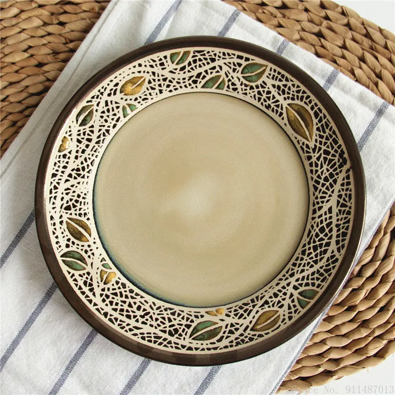 

1pc American ceramic underglaze color tableware creativity Japanese kiln change glazed dinner plate fruit plate steak dish plate
