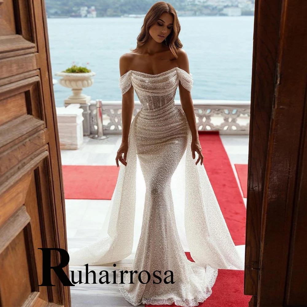 

Ruhair Simple Bling Off The Shoulder Wedding Dresses For Mariages Beadings Sequined Made To Order Vestidos De Novia Brautmode