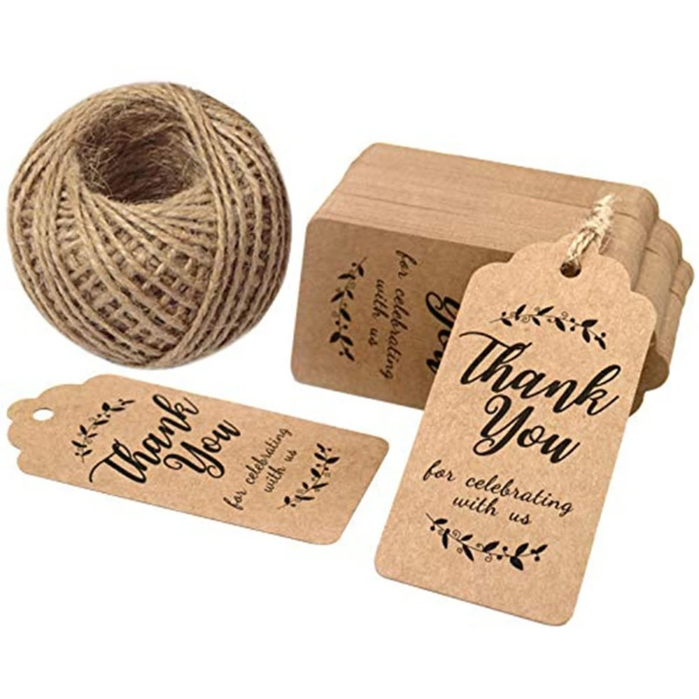 

100-300pcs Thank You for Celebrating with Us Tags Kraft Paper Gift Handmade Labels Wedding Party Decoration Packaging Hang Paper