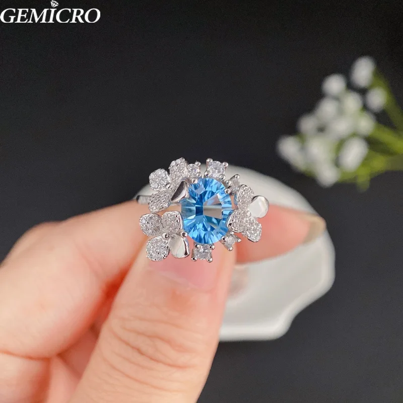

Женское кольцо из серебра 925 пробы с натуральным голубым топазом, 7 Х9 мм