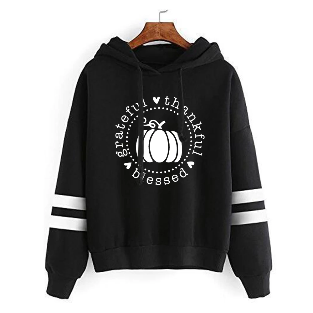 

Thankful Grateful Hoodie Fall Pumpkin Kawaii Clothes Thanksgiving Day Clothes October Sweatshirt Aesthetic Top Women M